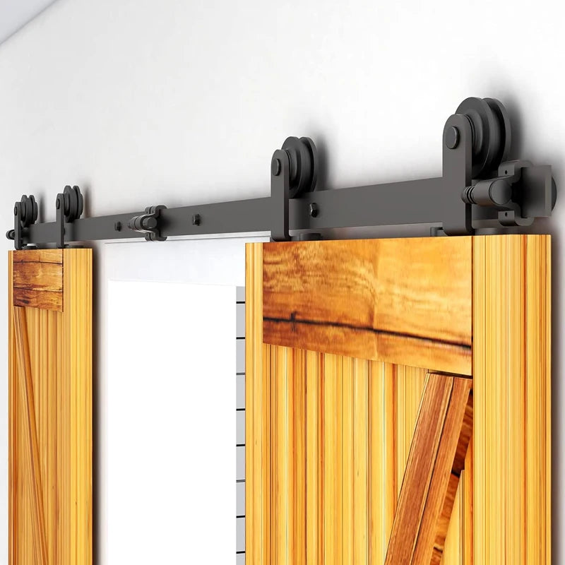 CCJH 4-10Foot  Sliding Barn Wood Door Closet Hardware Track Kit Track System Unit for Double Door