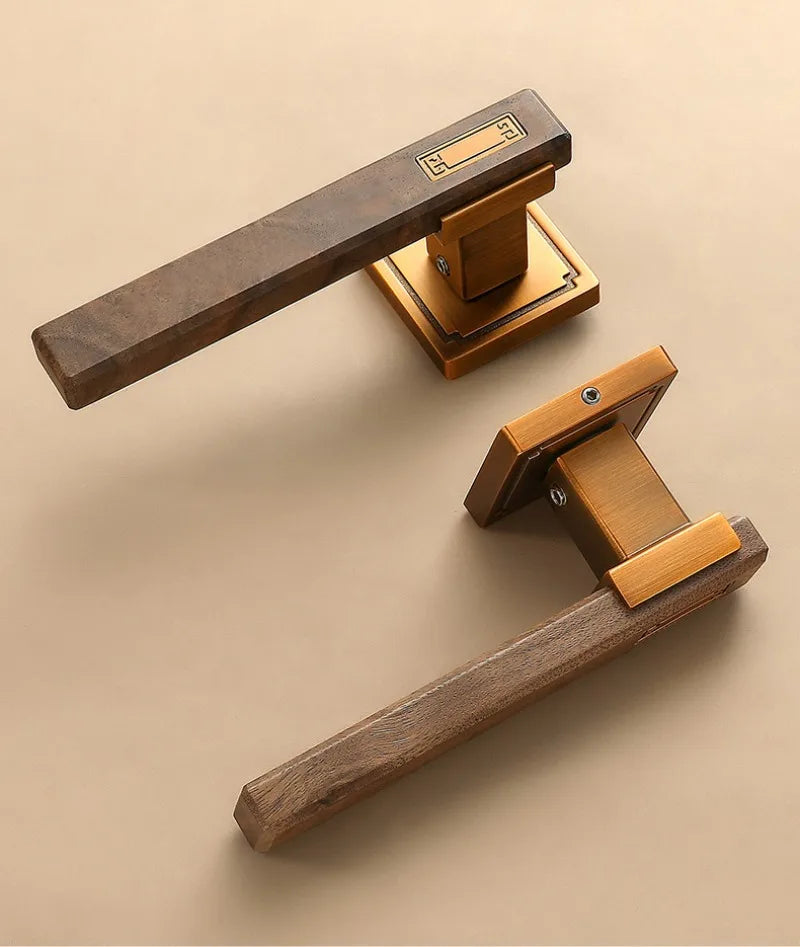 New Chinese Style Walnut Interior Room Bedroom Door Lock, Household Split Magnetic/silent Door Lock, Wooden Door Handle Lock