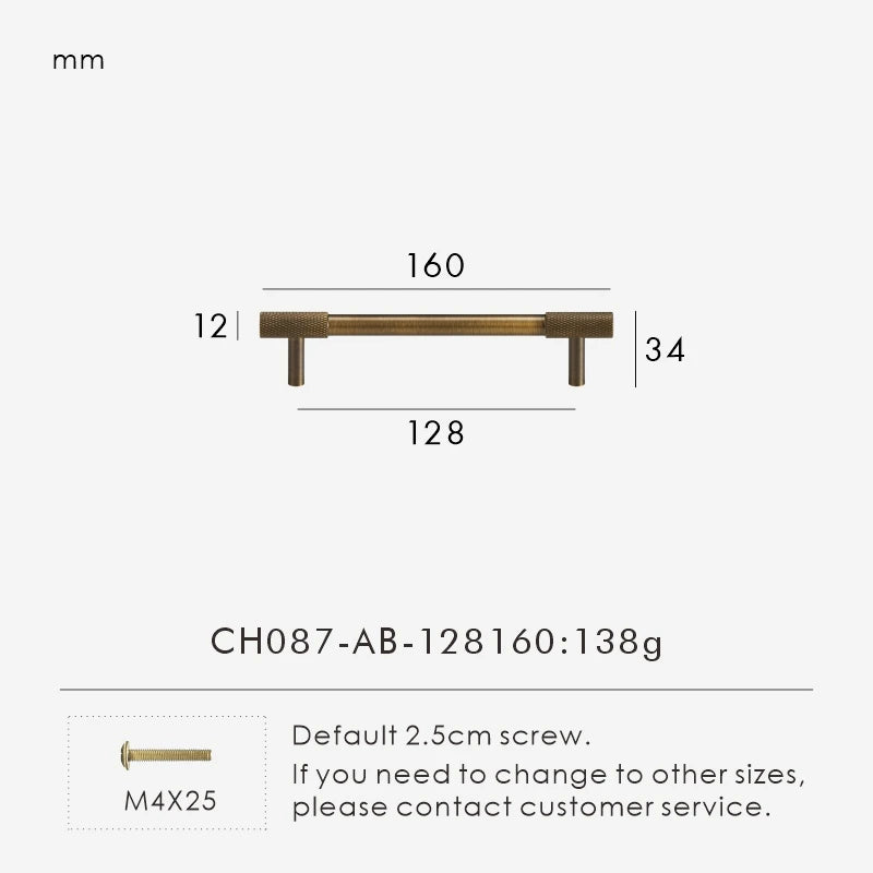 Nurlin Solid Brass Knurled Cabinet Knobs Wardrobe Handle T-bar Antique Bronze Gold Black Handle Available In Multiple Sizes