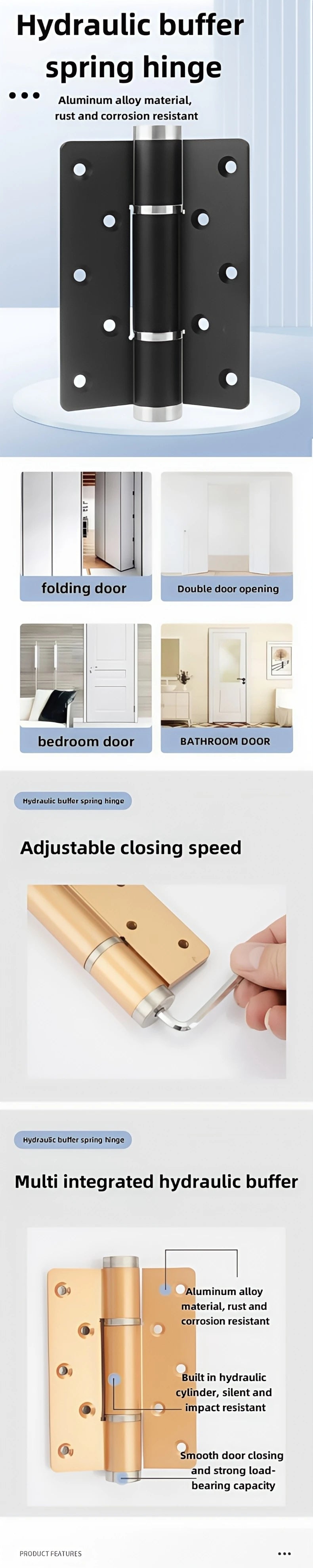 5-inch Hydraulic Damping Buffer Hinge Aluminum Alloy Flat Opening Hinge Automatic Door Closer Multifunctional Door Hardware