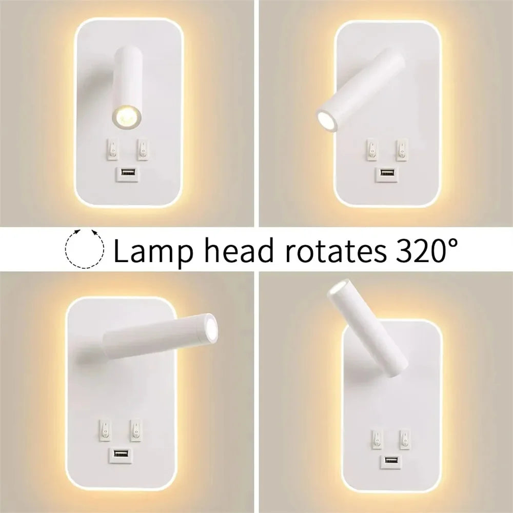 LED Wall lamp and Reading light,Multifunctional Wall Sconces with USB Port,LED Wall Lamp with Bedside Night light for Bedroom