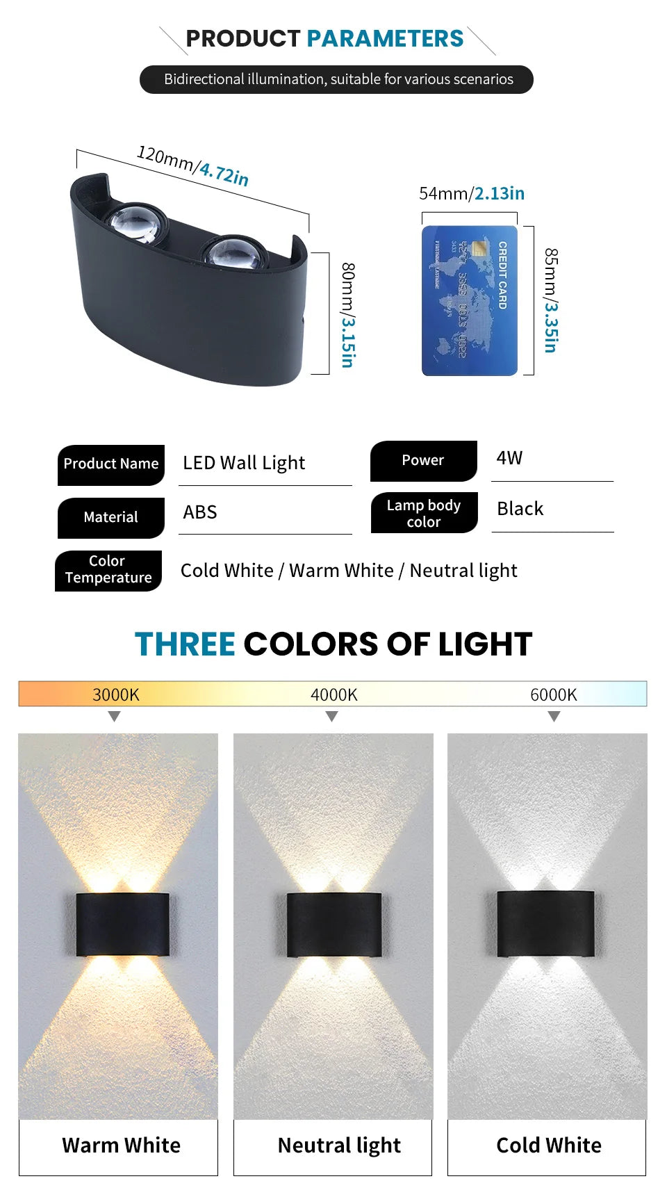 LED Wall Lamp Outdoor Waterproof IP66 Interior Wall Light 4W Garden Lights Bedroom Living Room Stairs Lighting