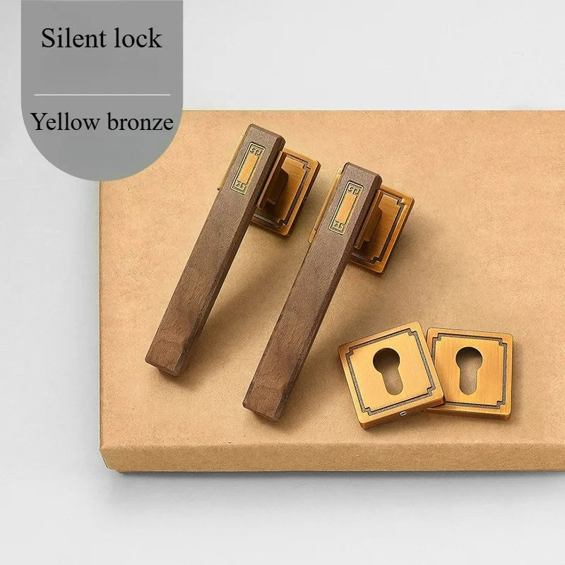 New Chinese Style Walnut Interior Room Bedroom Door Lock, Household Split Magnetic/silent Door Lock, Wooden Door Handle Lock