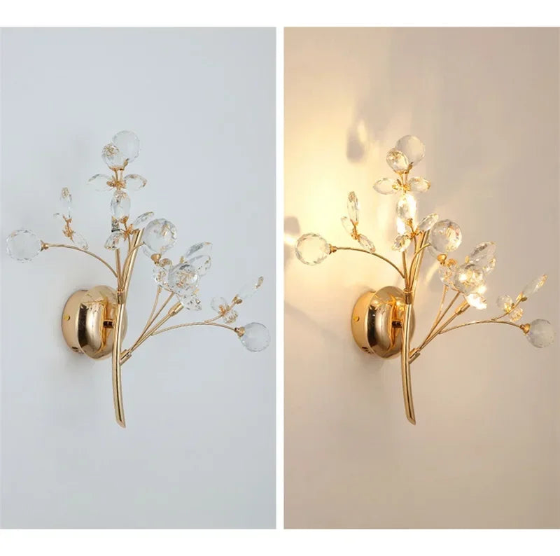 ELARA European Style Indoor Wall Lamp Gold Crystal Luxury Fixtures LED Modern Light Sconces for Home Decoration