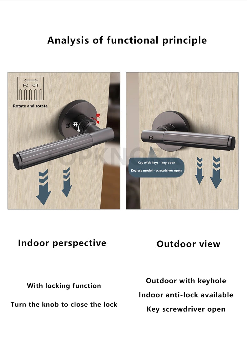 Bedroom Black Door Lock Magnetic Mute Lock Indoor Wooden Door Lock Bathroom Household Simple Door Handle Locks Handles Interior