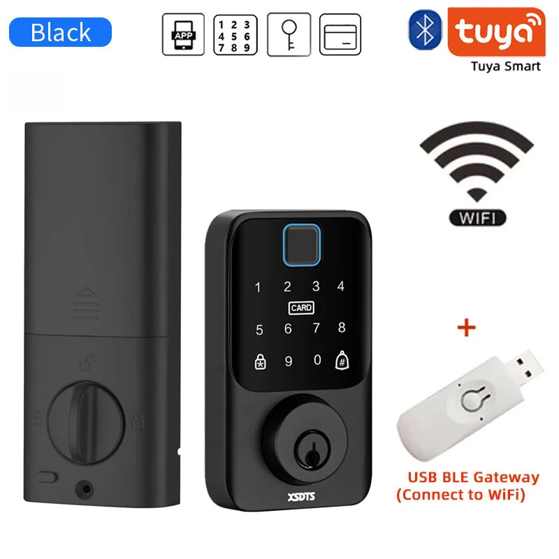 XSDTS Entry Smart Door Lock IC Card Key/Password/Fingerprint Tuya Smartlife APP Unlock Front Door Smart Lock Deadbolt