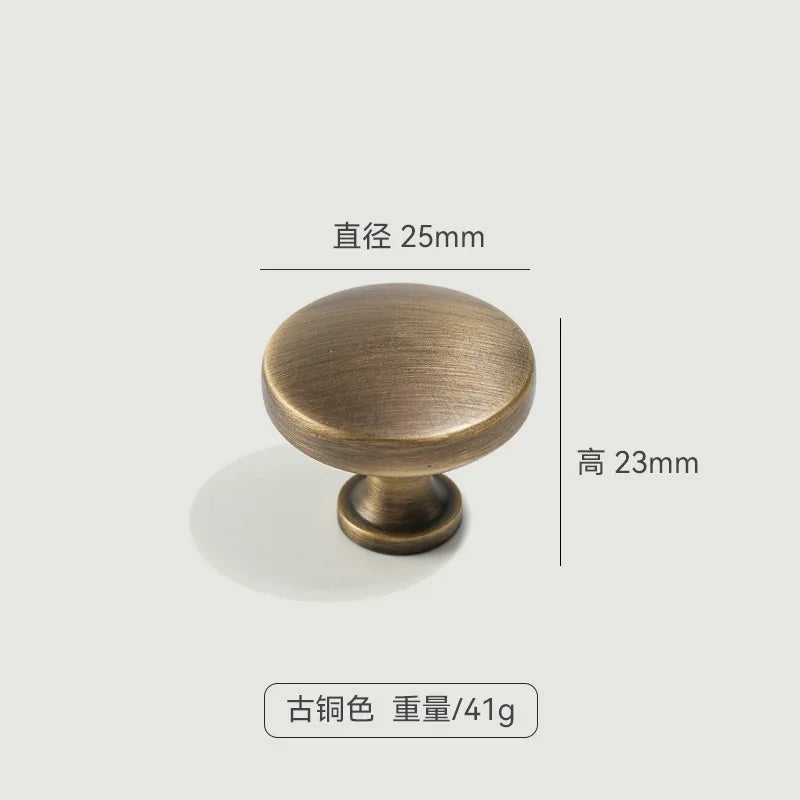 Antique French Straight-Grain Wardrobe and Shoe Cabinet Solid Brass Pull Handle in Bronze Color Exposed Knob Furniture Handle