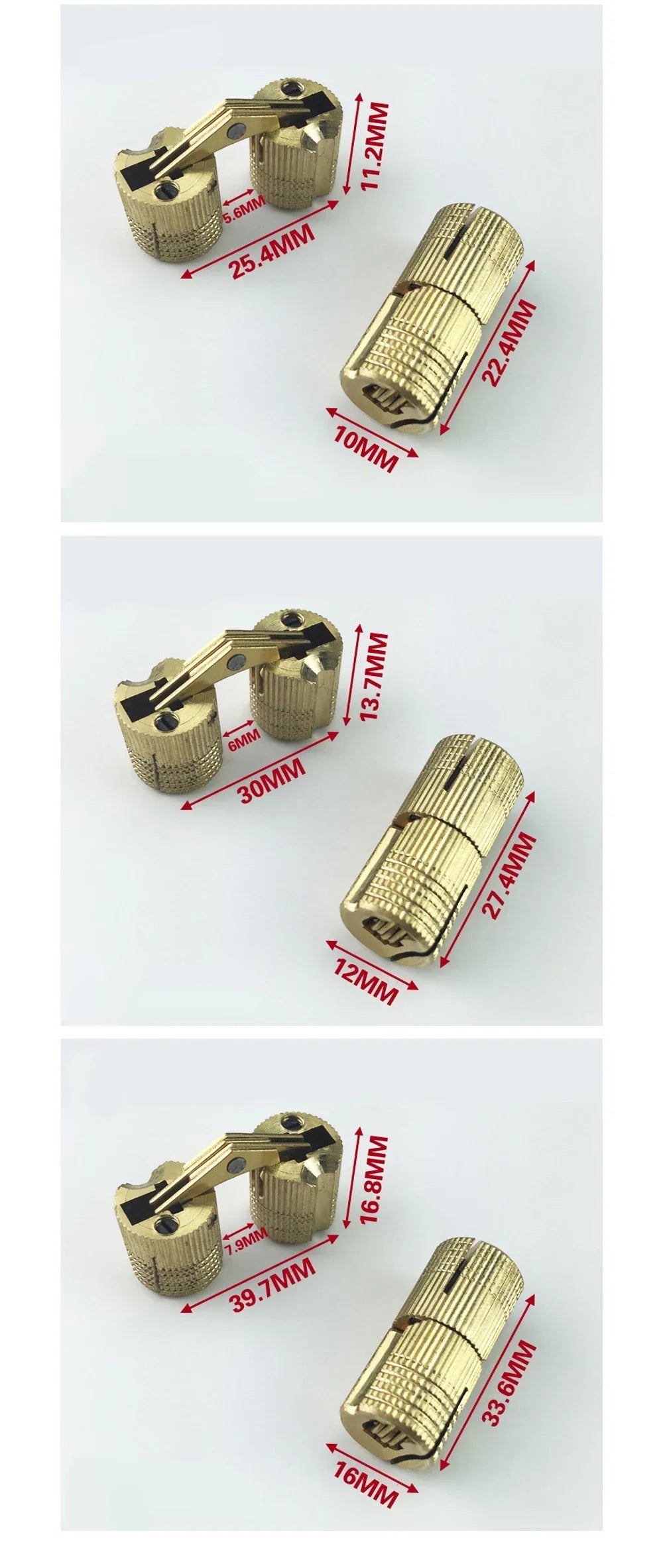 2pcs 8-18mm Copper Brass Door Hinges Cylindrical Hidden Cabinet Concealed Invisible Furniture Barrel Hinge For Hardware Gift Box