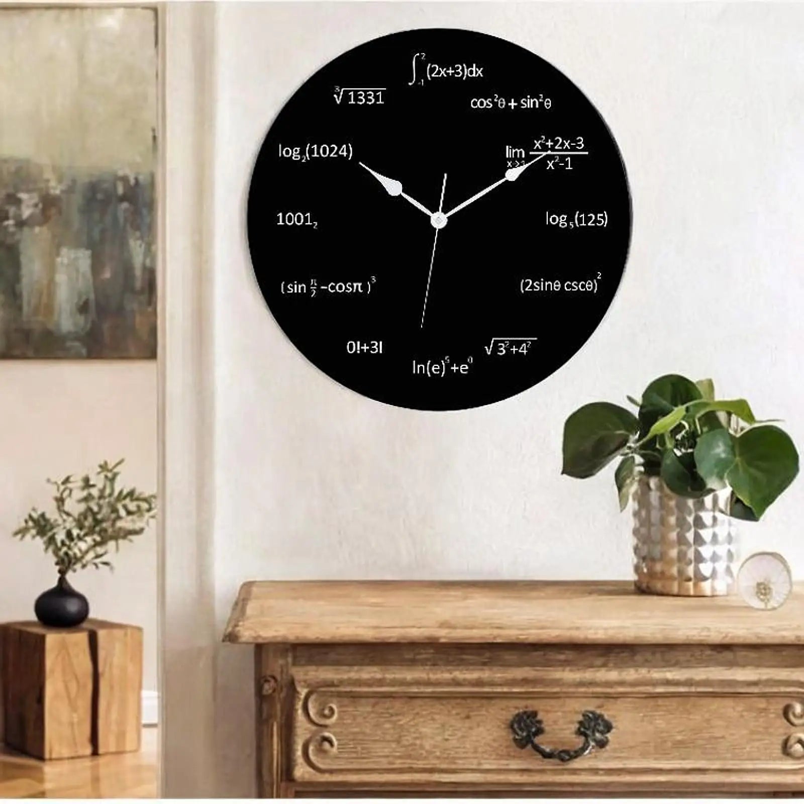 Vintage Math Equations Wall Clock with non-ticking mechanism, perfect for kitchens, home, or classrooms.