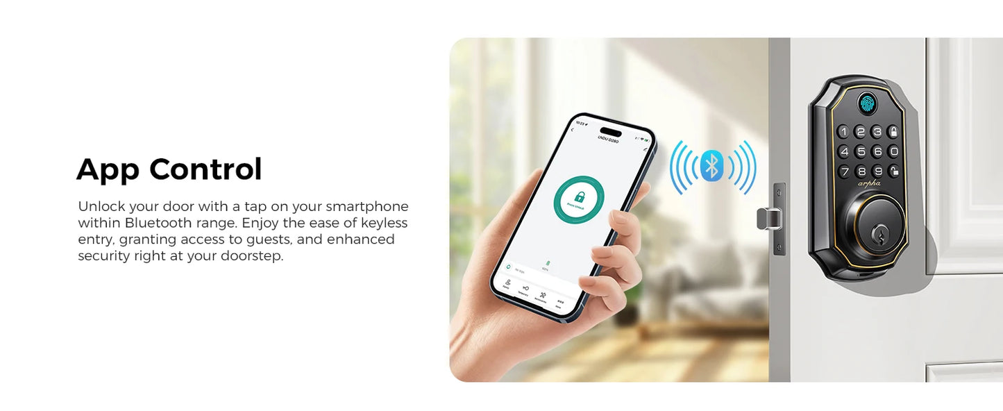Arpha D280 Keyless Entry Door Lock 5-in-1 Smart Fingerprint Deadbolt with Keypad Electronic Deadbolt Auto-Lock One Touch Lock