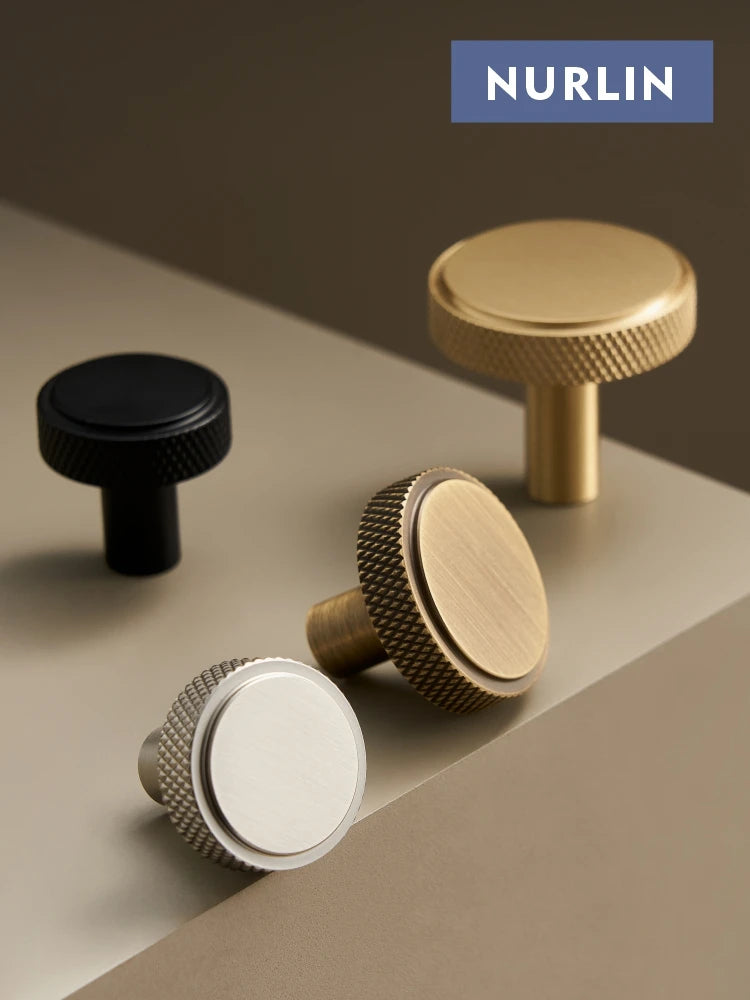 Nurlin Solid Brass Knurled Cabinet Knobs Wardrobe Handle T-bar Antique Bronze Gold Black Handle Available In Multiple Sizes