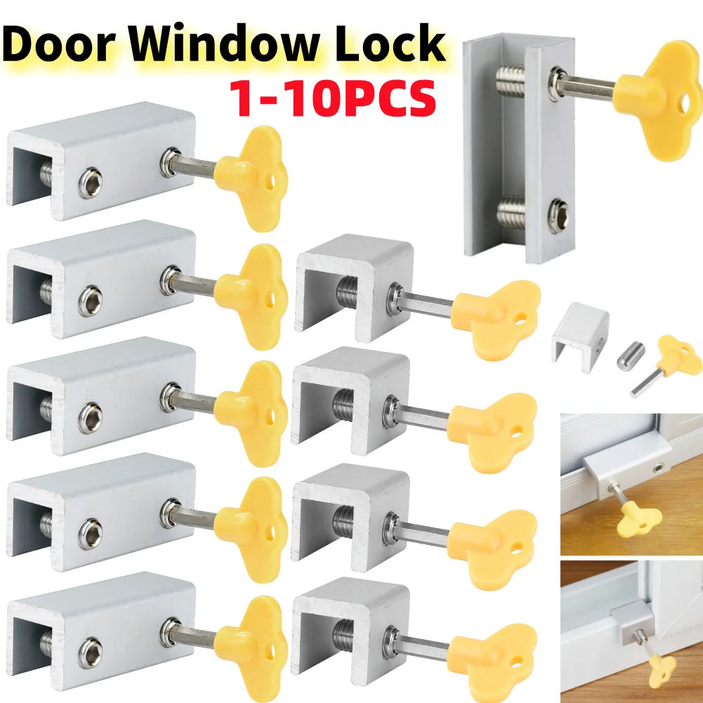 Secure Aluminum Window Locks with Yellow Key Mechanism, Available in Packs of 1-10, Easy Installation.