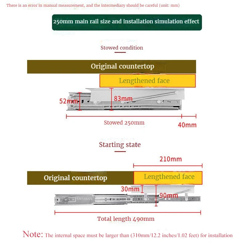Heavy Pull Out Pop Up Slide Rail Supporting Bracket Furniture Table Top Conceal Folding Leaf Extension Slide Rail