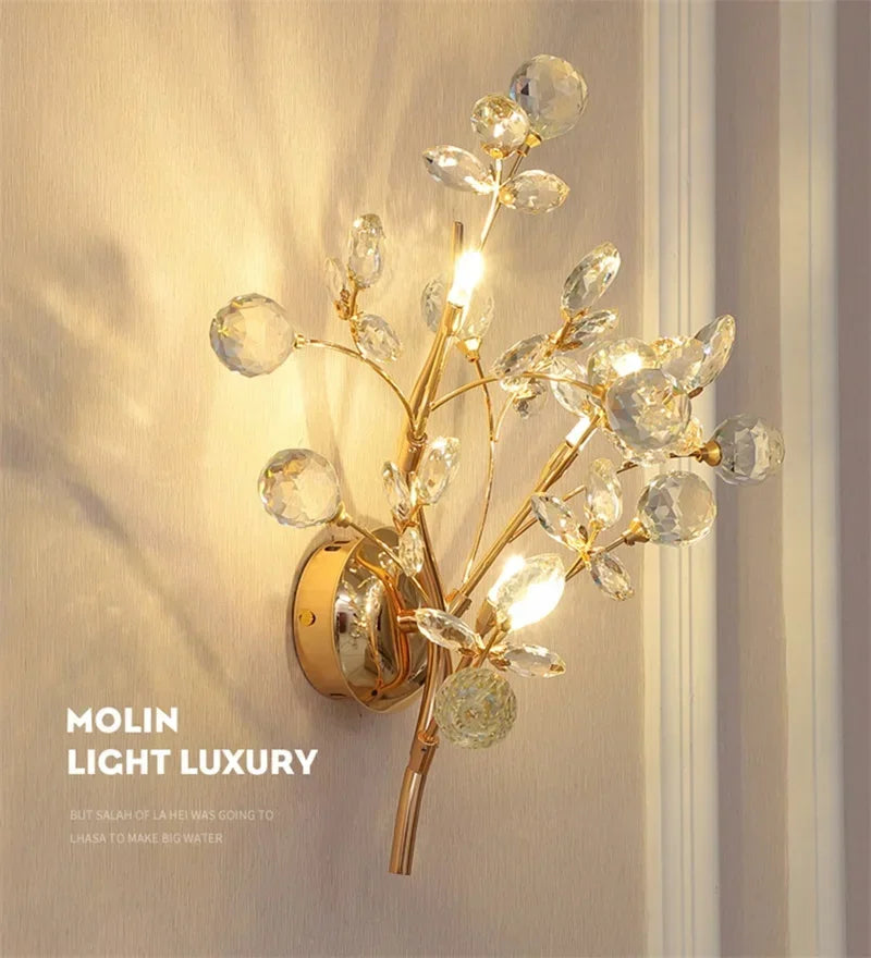 ELARA European Style Indoor Wall Lamp Gold Crystal Luxury Fixtures LED Modern Light Sconces for Home Decoration