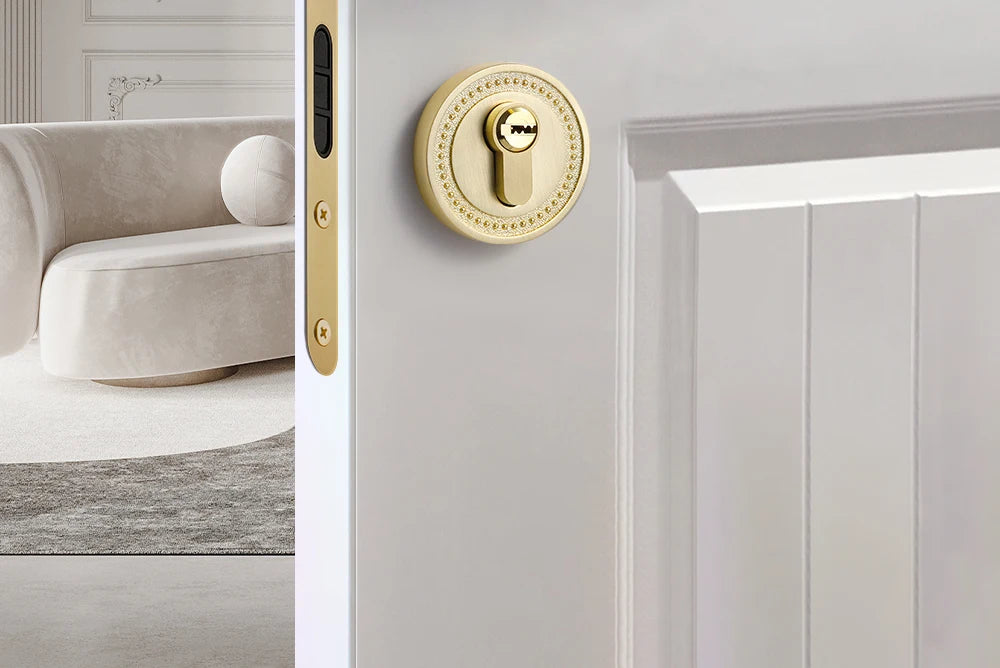 French door lock for indoor and household use, copper brushed matte wood door, split handle, bedroom silent lock