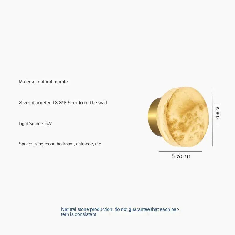 Minimalist Spanish Natural Marble Round Led Wall Lamp Nordic Simple Modern Living Room Background Wall Bedroom Bedside Lamps