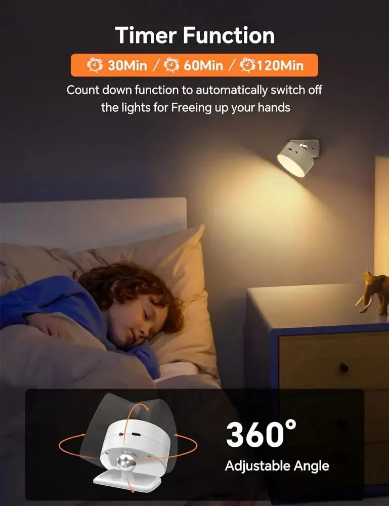 LED Wall Sconces light, 3 Brightness Levels 3 Color Modes Wall Lights Battery Operated 360° Rotatable Touch Control Wall lamp