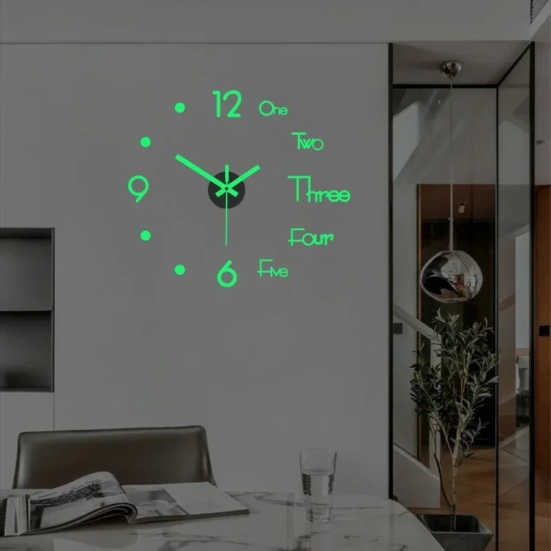 New 1pcs Creative luminous wall clock living room diy wall sticker clock mute clock  wall  home decoration
