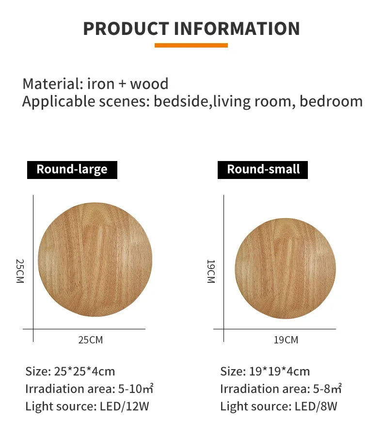 LED wall lamp with natural wood finish