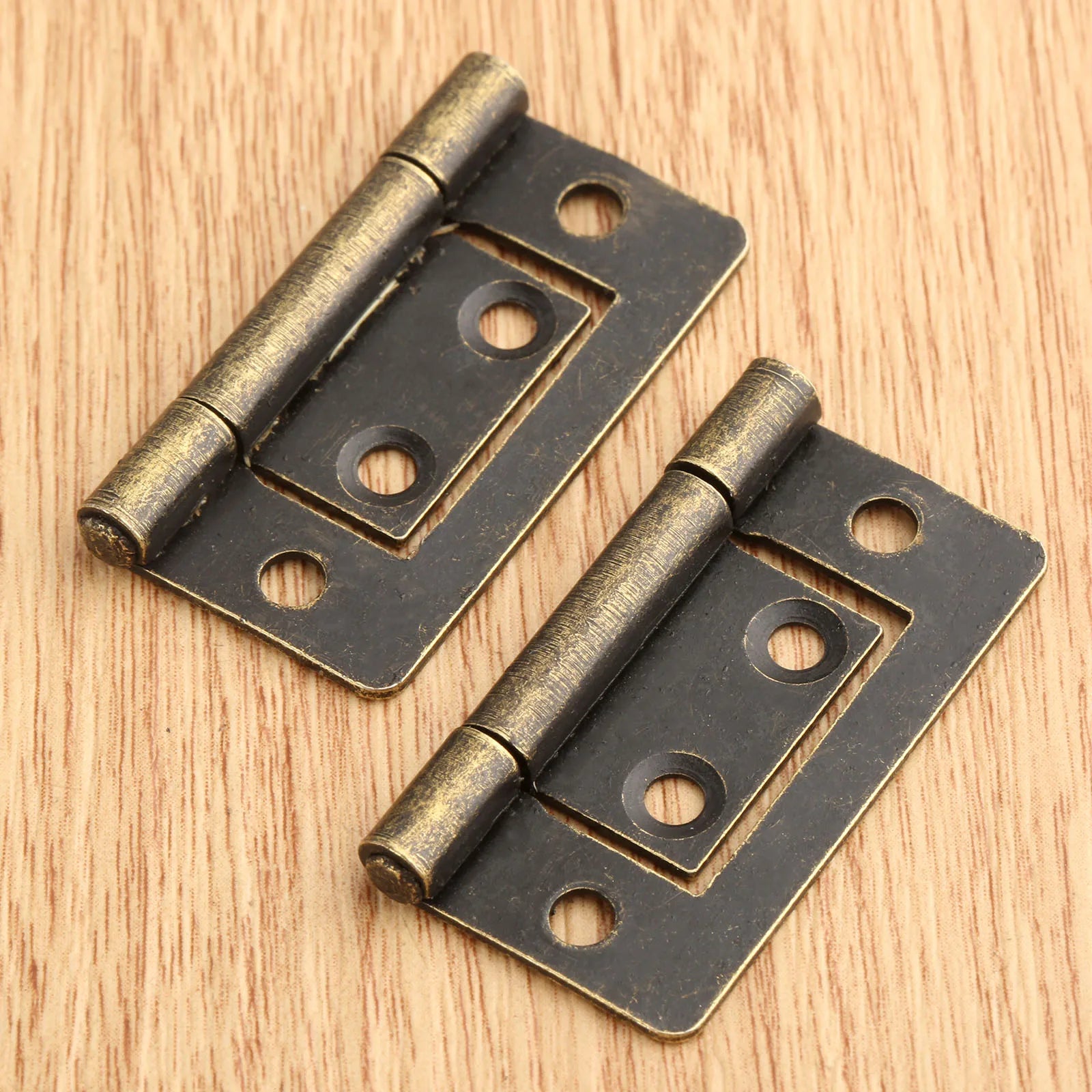 2pcs Vintage Jewelry Wooden Box Decorative Hinges 38x20mm in Antique Bronze on Wooden Surface
