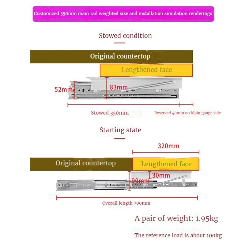 Heavy Pull Out Pop Up Slide Rail Supporting Bracket Furniture Table Top Conceal Folding Leaf Extension Slide Rail