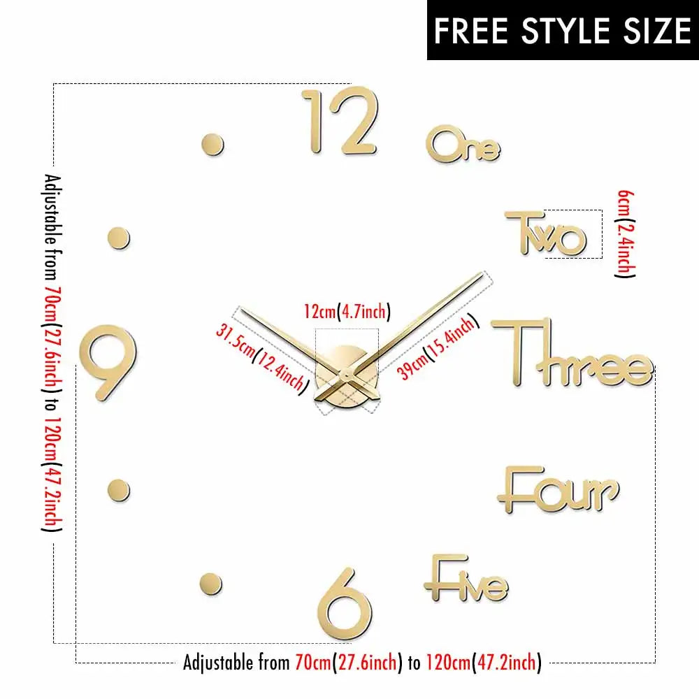 MCDFL 3D Large Wall Clock Self Adhesive Acrylic Mirror Stickers Giant Watches Timepiece Decoration Living Room for Home Interior