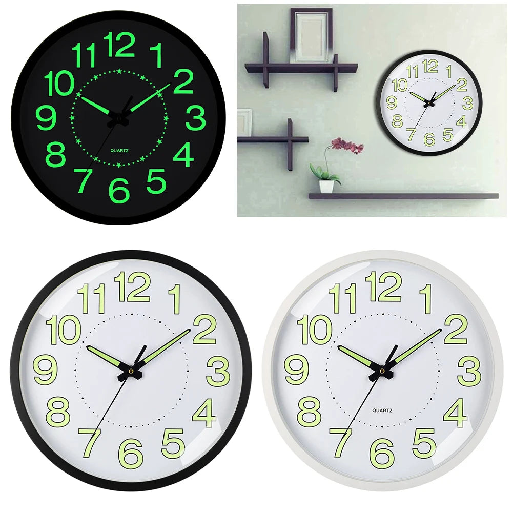 12inch Luminous Wall Clock Non-Ticking Silent Quartz Clock Energy-Absorbing Glow in The Dark Wall Time Clock for Bedroom Office