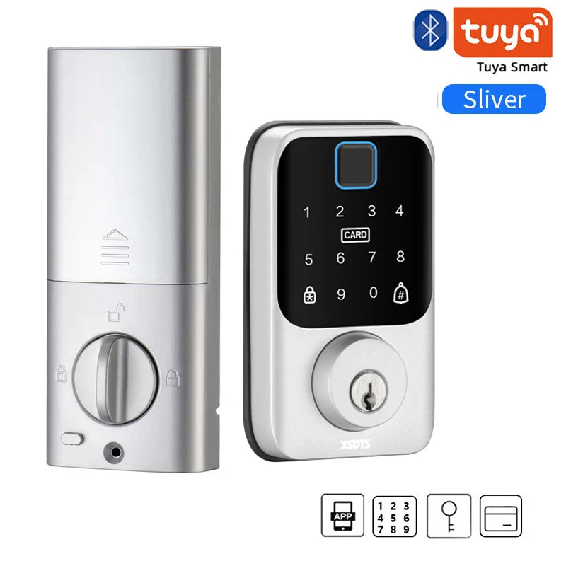 XSDTS Entry Smart Door Lock IC Card Key/Password/Fingerprint Tuya Smartlife APP Unlock Front Door Smart Lock Deadbolt