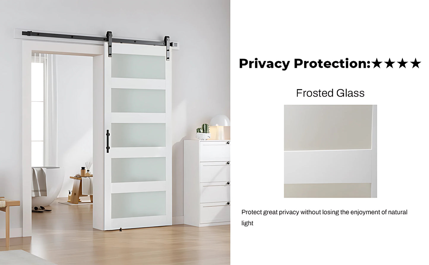 36"x84" Sliding Glass Barn Door and 6.6FT Hardware Kit Included, White Frosted Glass Barndoor with PVC Coated Surface