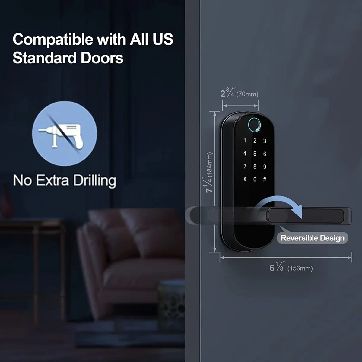 Smart Fingerprint Door Lock App Remote Control Keyless WIFI Digital Touchscreen Lock NFC IP67 Waterproof with 2 IC Cards