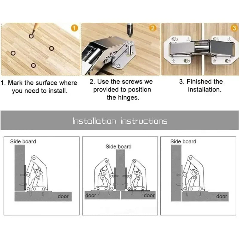 10/2PCS 90 Degree No-Drilling Hole Stainless Steel Cabinet Hinges - Buffer Hinge for Home Kitchen Furniture Hardware