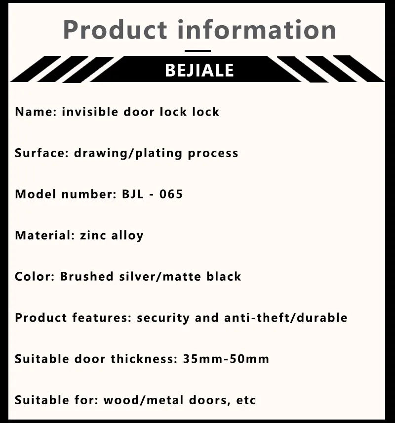 Zinc Alloy Deadlock Invisible Exit Square Door Lock Indoor Bedroom Passage Auxiliary Lock Door Single Tongue Hidden Lock