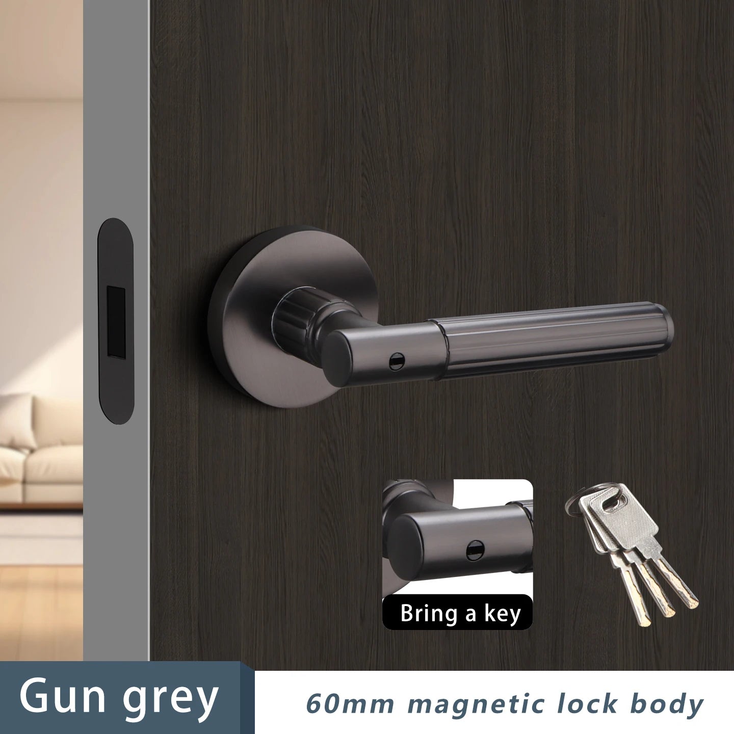 Bedroom Black Door Lock Magnetic Mute Lock Indoor Wooden Door Lock Bathroom Household Simple Door Handle Locks Handles Interior