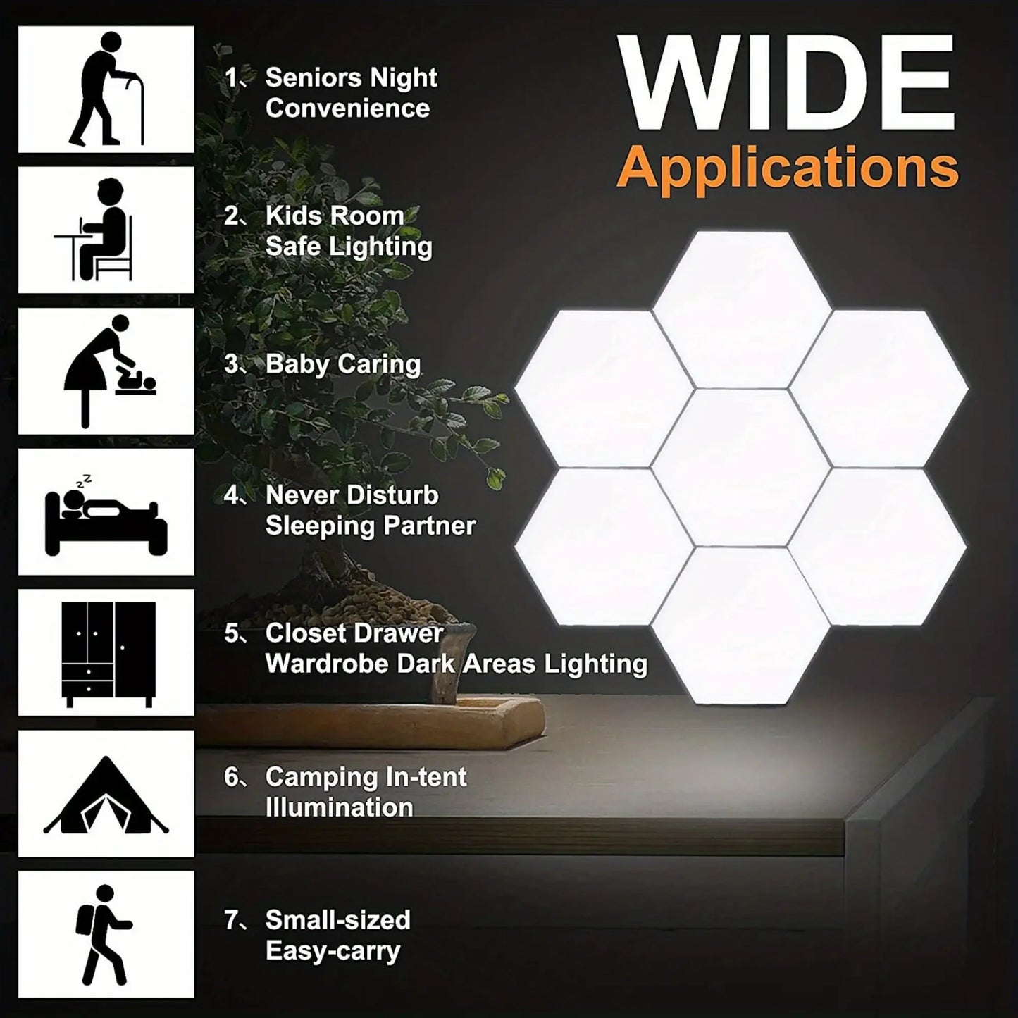 Hexagonal touch LED wall light, neutral white light, night light touch, convenient to use, energy-saving, 6-pack