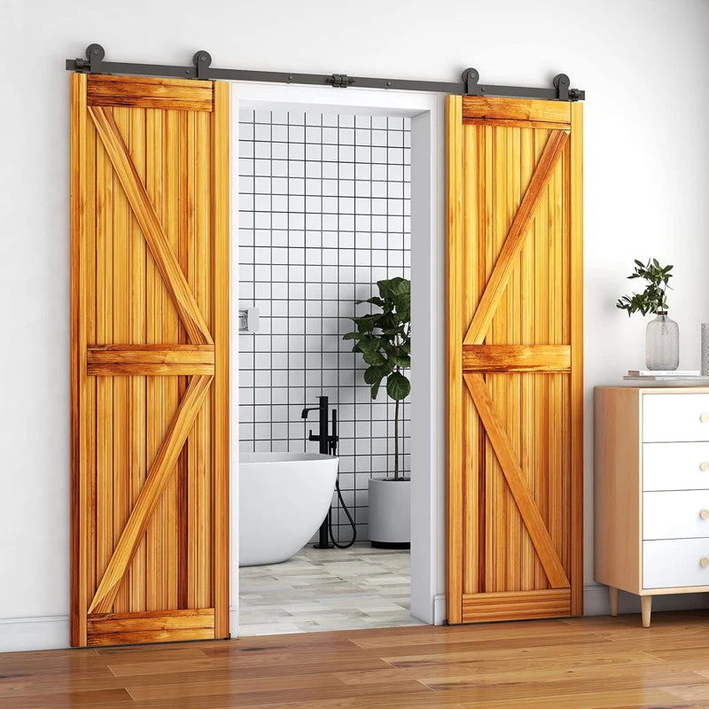 CCJH 4-10Foot  Sliding Barn Wood Door Closet Hardware Track Kit Track System Unit for Double Door