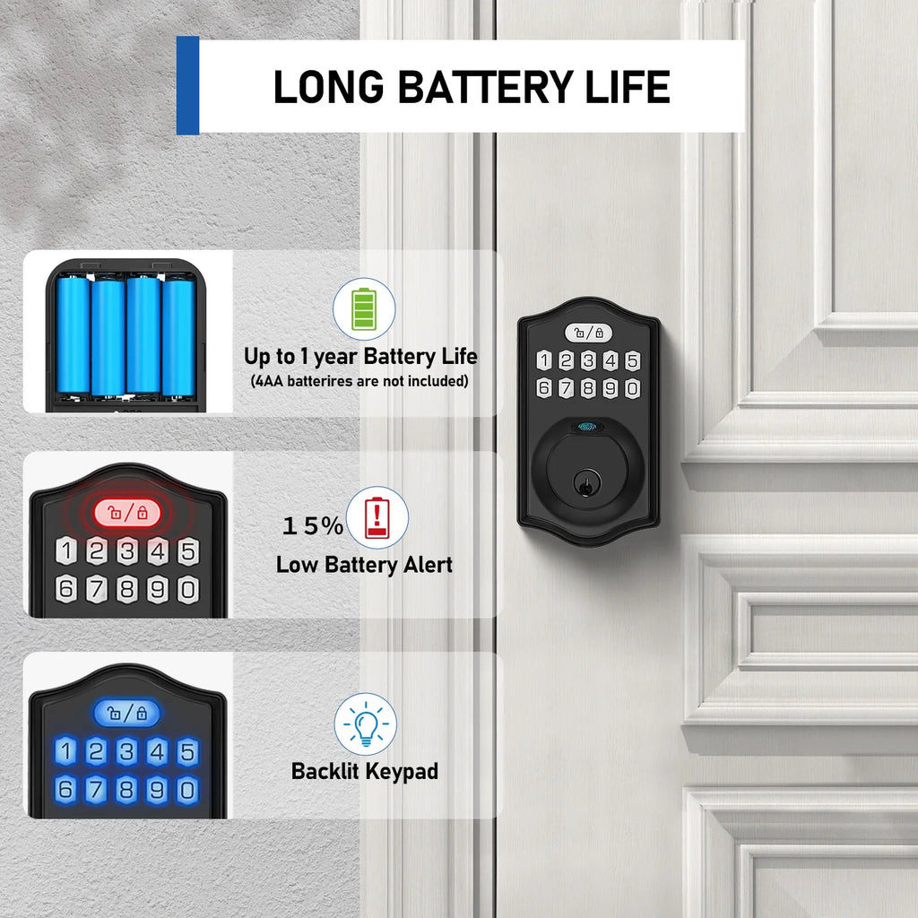 Fingerprint Door Lock Smart Deadbolt Lock Keyless Entry Door Lock Electronic Keypad Lock Easy to Install Ideal for Entry
