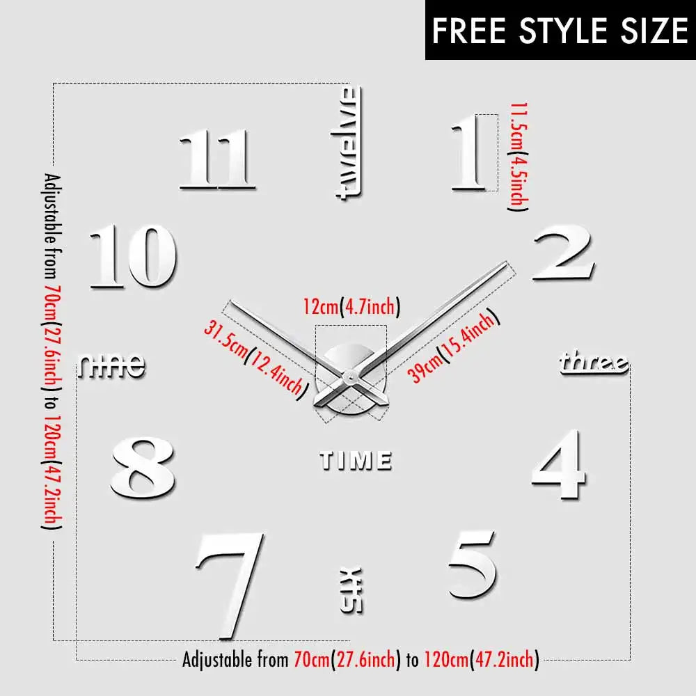 MCDFL 3D Large Wall Clock Self Adhesive Acrylic Mirror Stickers Giant Watches Timepiece Decoration Living Room for Home Interior