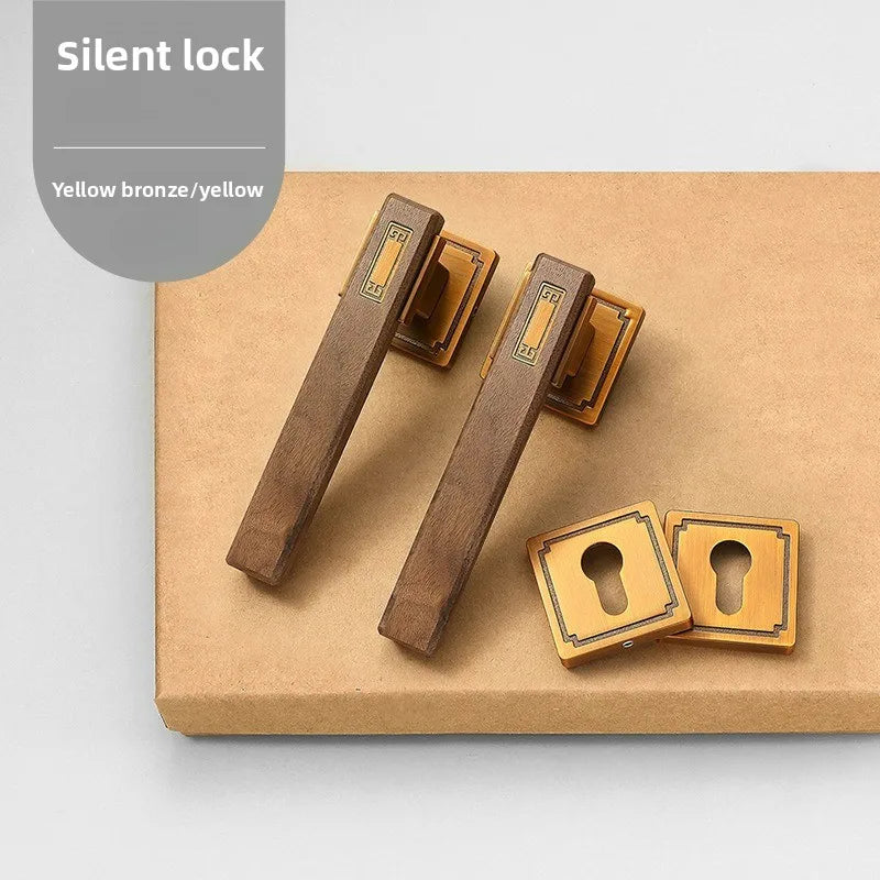 Chinese Style Indoor Household Bedroom Door Lock Magnetic/silent Split Walnut Wood Door Handle Lock
