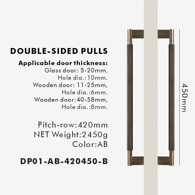Nurlin Solid Brass Door Double Single Sided Cross Knurled Kitchen Refrigerator Appliance Closet Pull Bar Wood Gate Glass Door