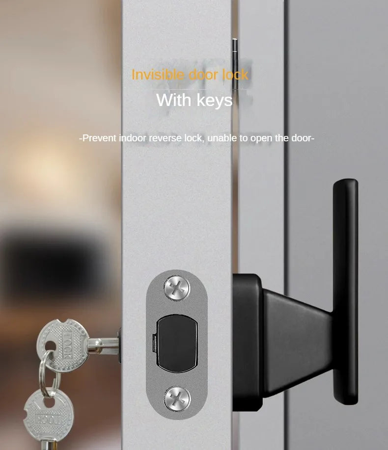 Lowest price invisible door handle anti backlock wooden door hidden door single side lock withkey hidden lock furniture hardware