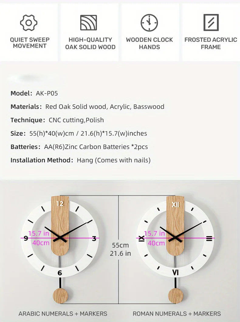 A minimalist style wall clock with no ticking sound, 15.75 inches, suitable for living rooms, bedrooms, dining rooms, and office