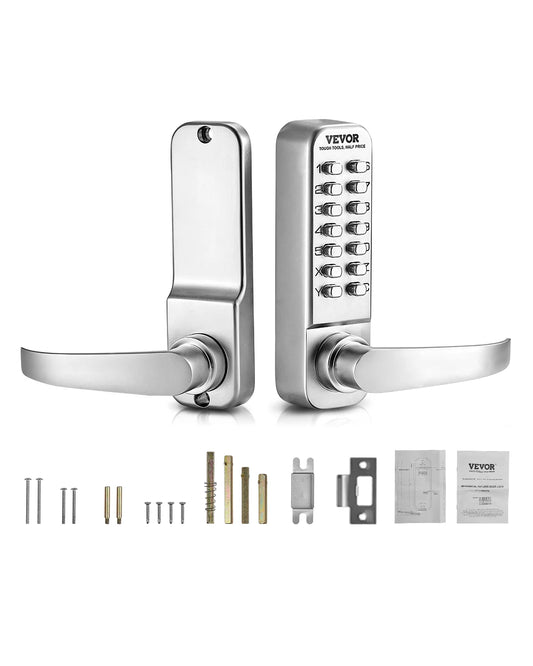 SucceBuy Mechanical Keyless Entry Door Lock 14 Key Mechanical Door Lock Mechanical Keypad Door Lock Handle Stainless Steel Lock