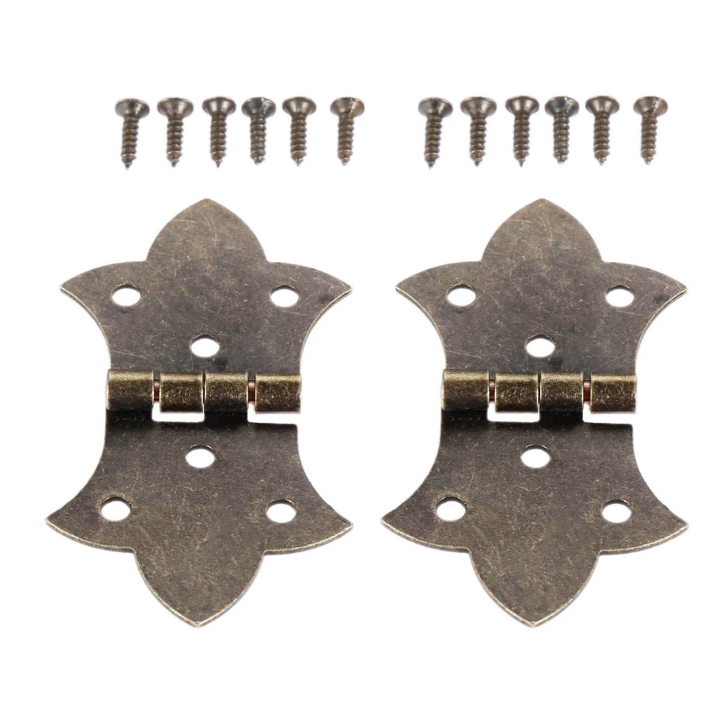 DRELD 2Pcs Flower Cabinet Hinge Furniture Fitting with Screws Jewelry Gift Wine Wood Box Door Butt Hinge for Woodworking 57*31mm