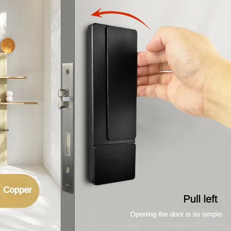 Advanced invisible security lock for indoor bedroom and bathroom doors, featuring ultra-thin silent magnetic suction with no handle required.