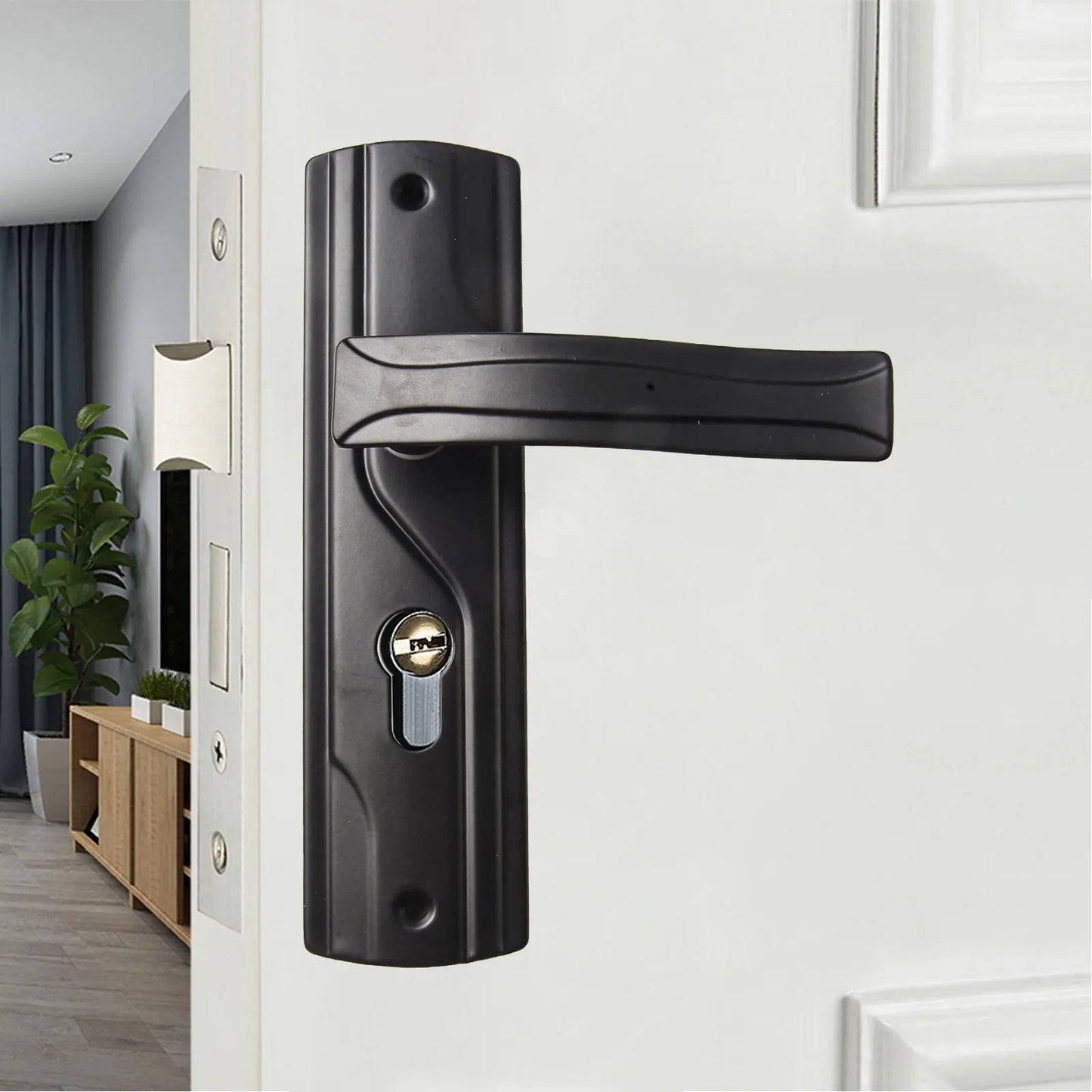 Elegant Appearance For Bedrooms Door Handle Lock Black Door Knob Easy To Install Effortless Locking High-Quality Material