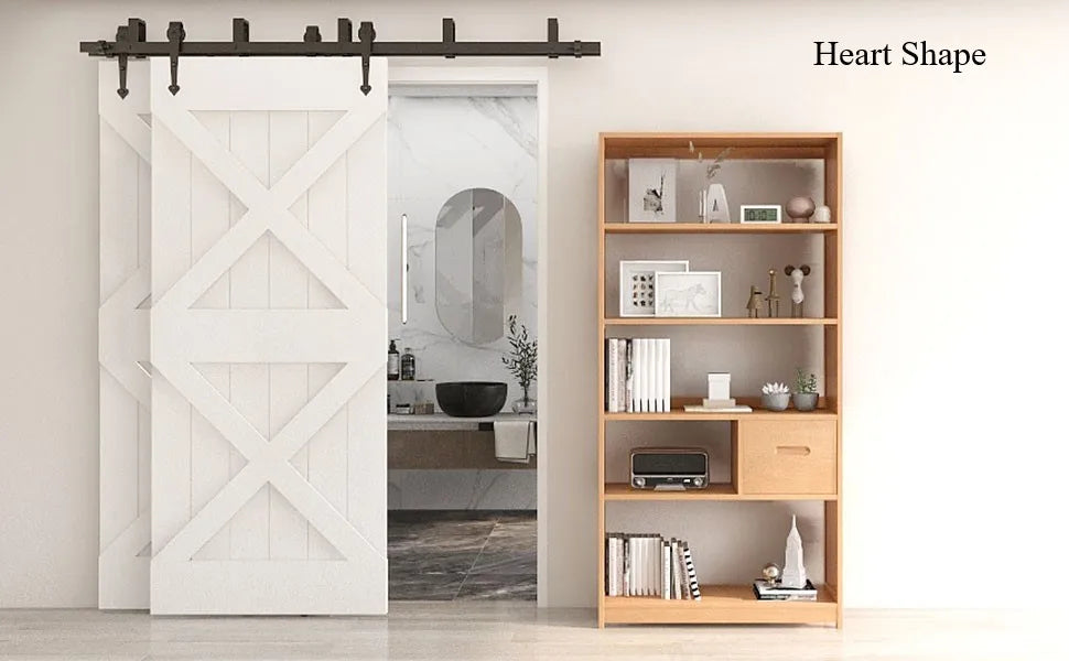 CCJH Bypass Barn Door Slides Hardware Kit, Hanging Rail System, I3 Shaped Roller Track for Double Door, Save Space