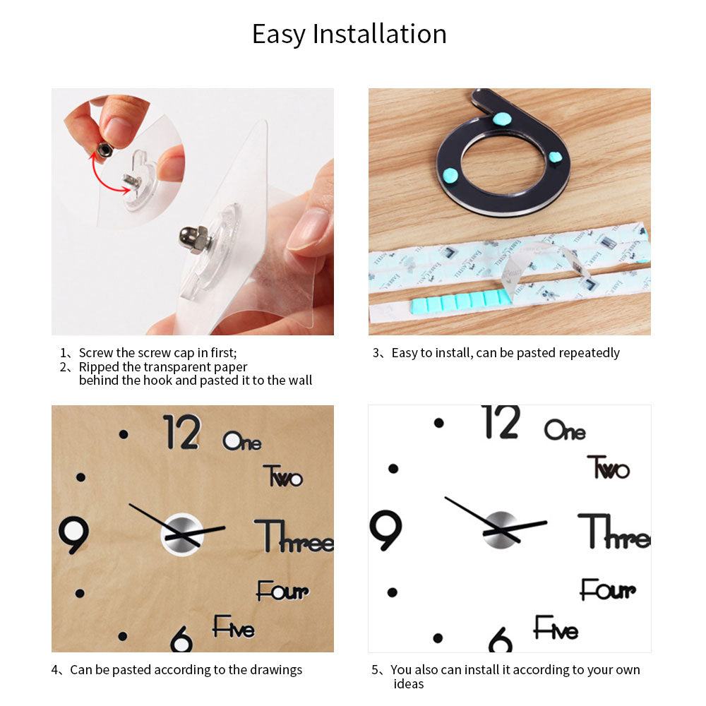 Modern Design Large Wall Clock 3D DIY Quartz Clocks Fashion Watches Acrylic Mirror Stickers Living Room Home Decor Horloge
