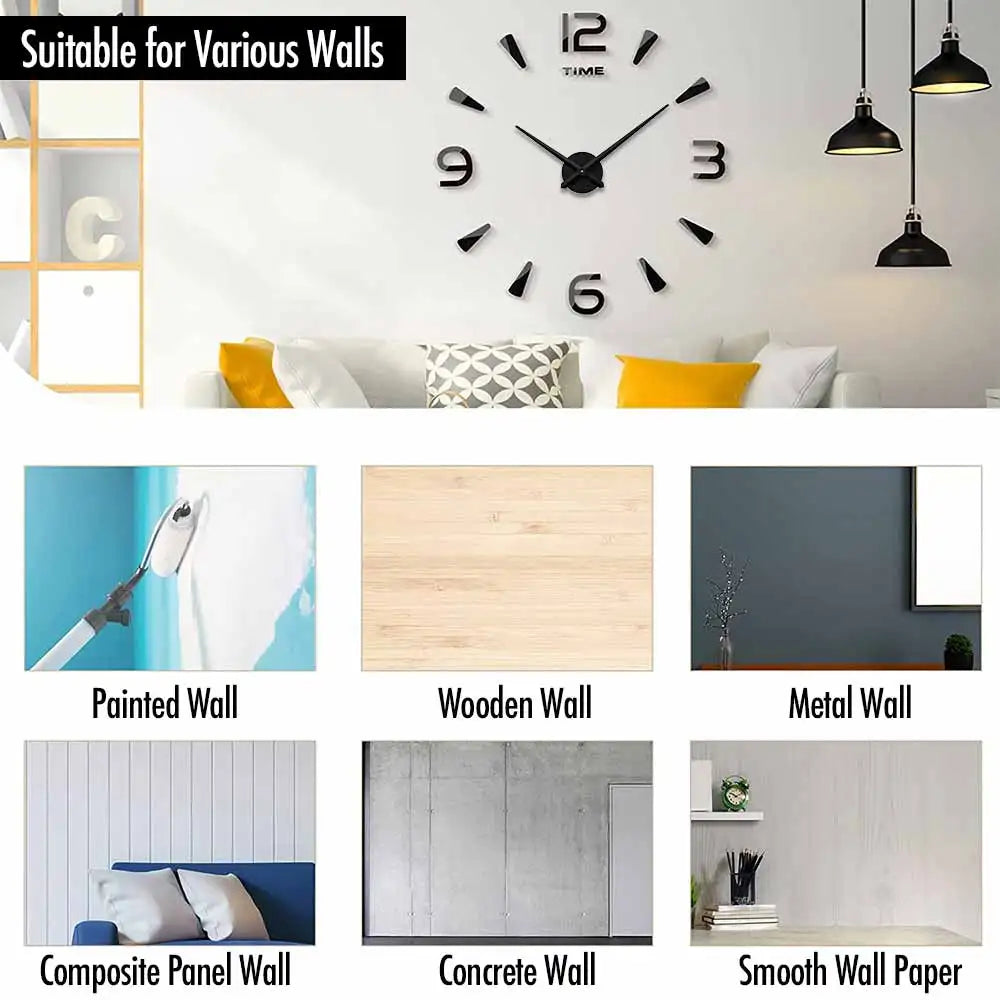 MCDFL 3D Large Wall Clock Self Adhesive Acrylic Mirror Stickers Giant Watches Timepiece Decoration Living Room for Home Interior