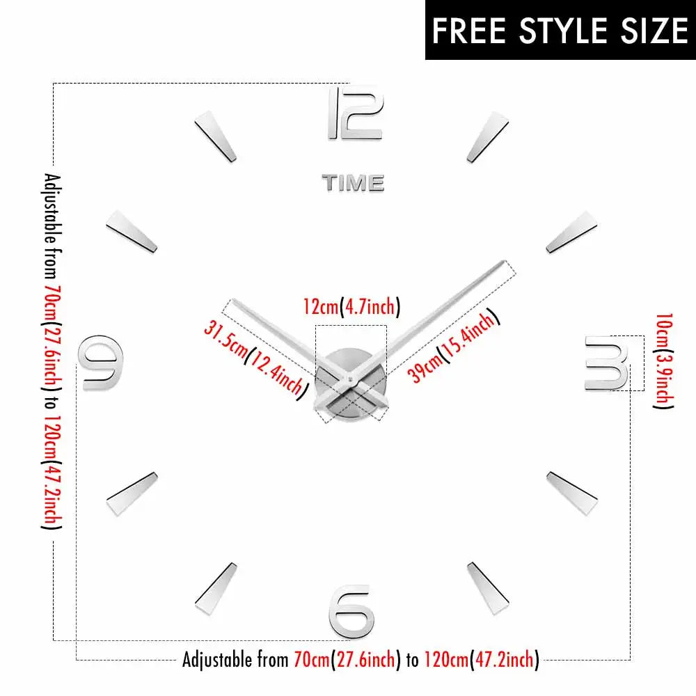 MCDFL 3D Large Wall Clock Self Adhesive Acrylic Mirror Stickers Giant Watches Timepiece Decoration Living Room for Home Interior