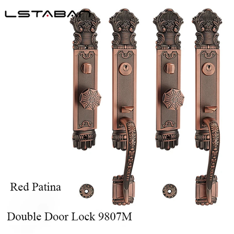 Luxury European Solid wood Villa Interior Door Lock Gate Outdoor Double Open Yellow Bronze Wooden Door Lock